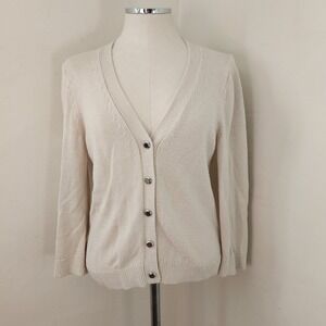 Banana Republic Womens Cream V-Neck Button Front Cardigan Sweater Size M